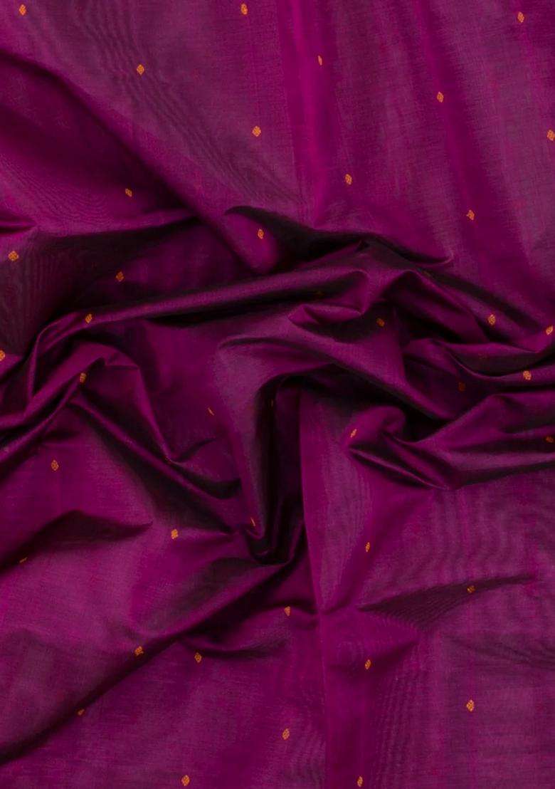 Magenta Handloom Silk Cotton Saree With Zari Border With Buttas And Brocade Design For Women - Indya