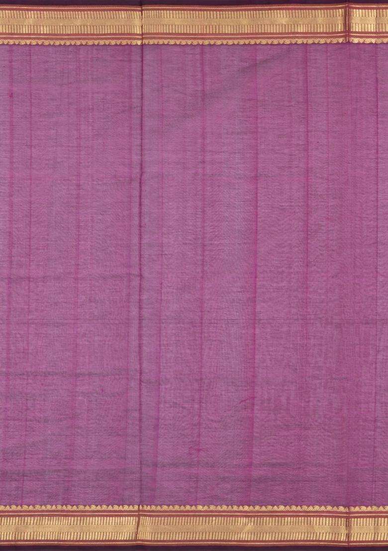 Magenta Handloom Silk Cotton Saree With Zari Border With Buttas And Brocade Design For Women - Indya