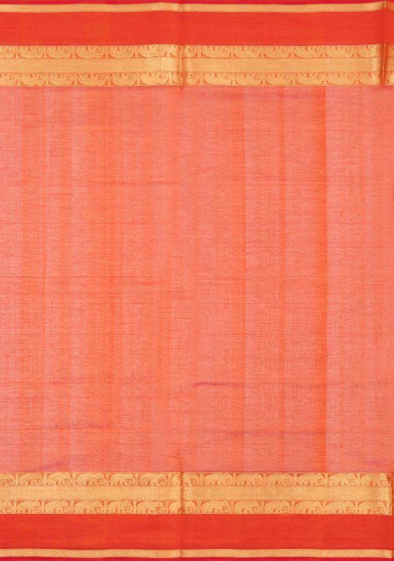 Red Handloom Silk Cotton Saree With Zari Buttas With Buttas And Brocade Design For Women - Indya
