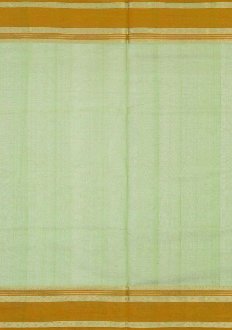 Cardamom Green Handloom Silk Cotton Saree With Checks Zari Border With Checks And Stripes Design For Women - Indya