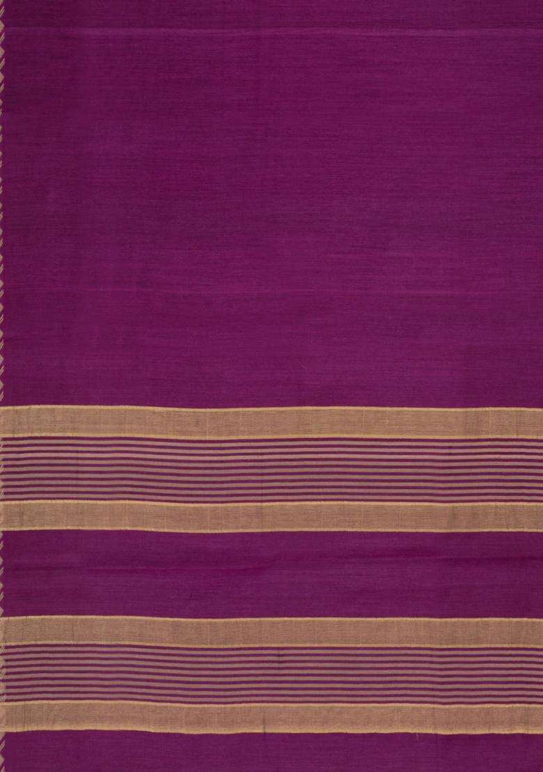 Burgundy Burugndy Woven Tussar Silk Saree With Thread Work Border With Traditional Woven Design For Women - Indya