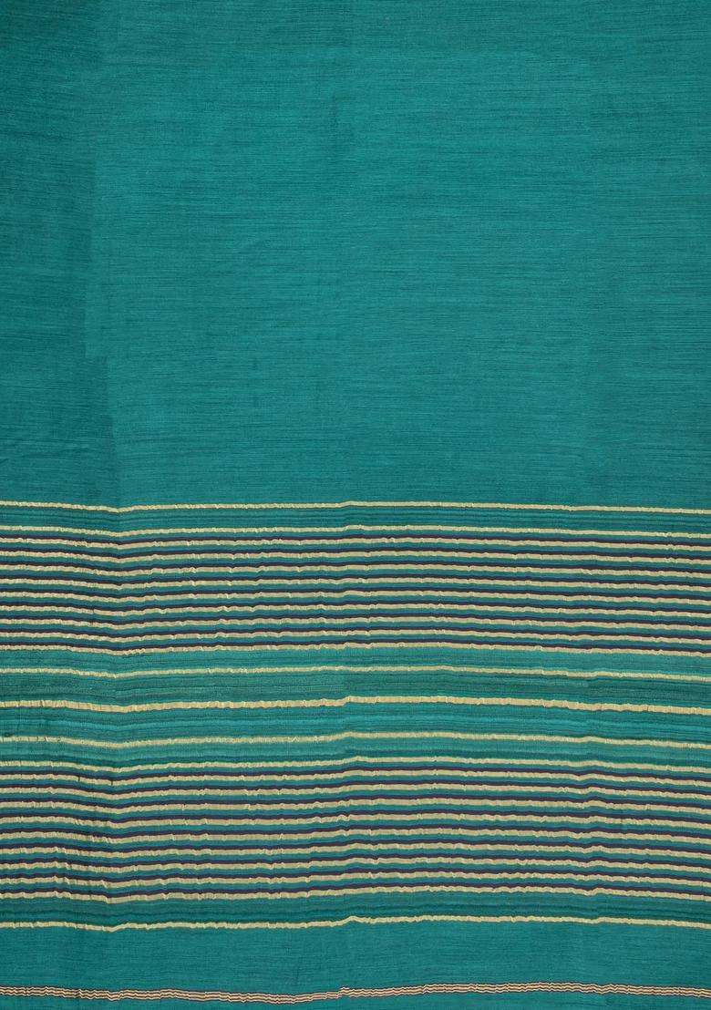 Cyan Woven Tussar Silk Saree With Thread Work Border With Traditional Woven Design For Women - Indya