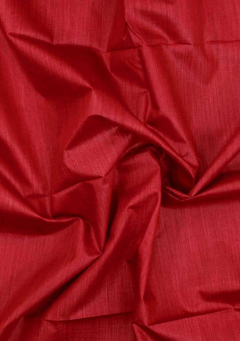 Red Woven Tussar Silk Saree With Thread Work Border With Traditional Woven Design For Women - Indya