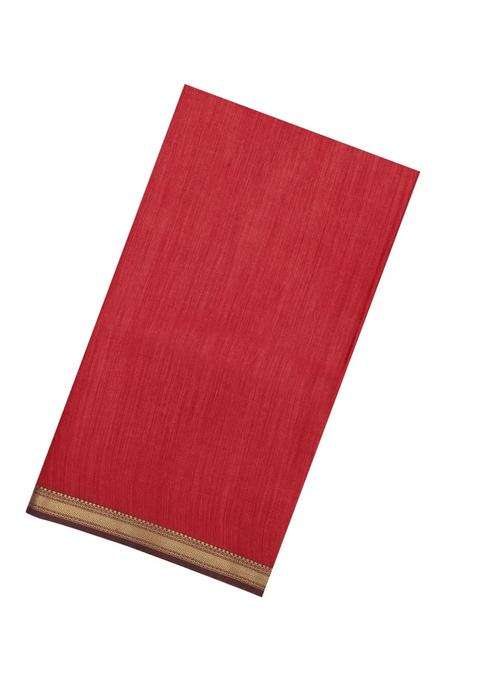 Red Woven Tussar Silk Saree With Thread Work Border With Traditional Woven Design For Women