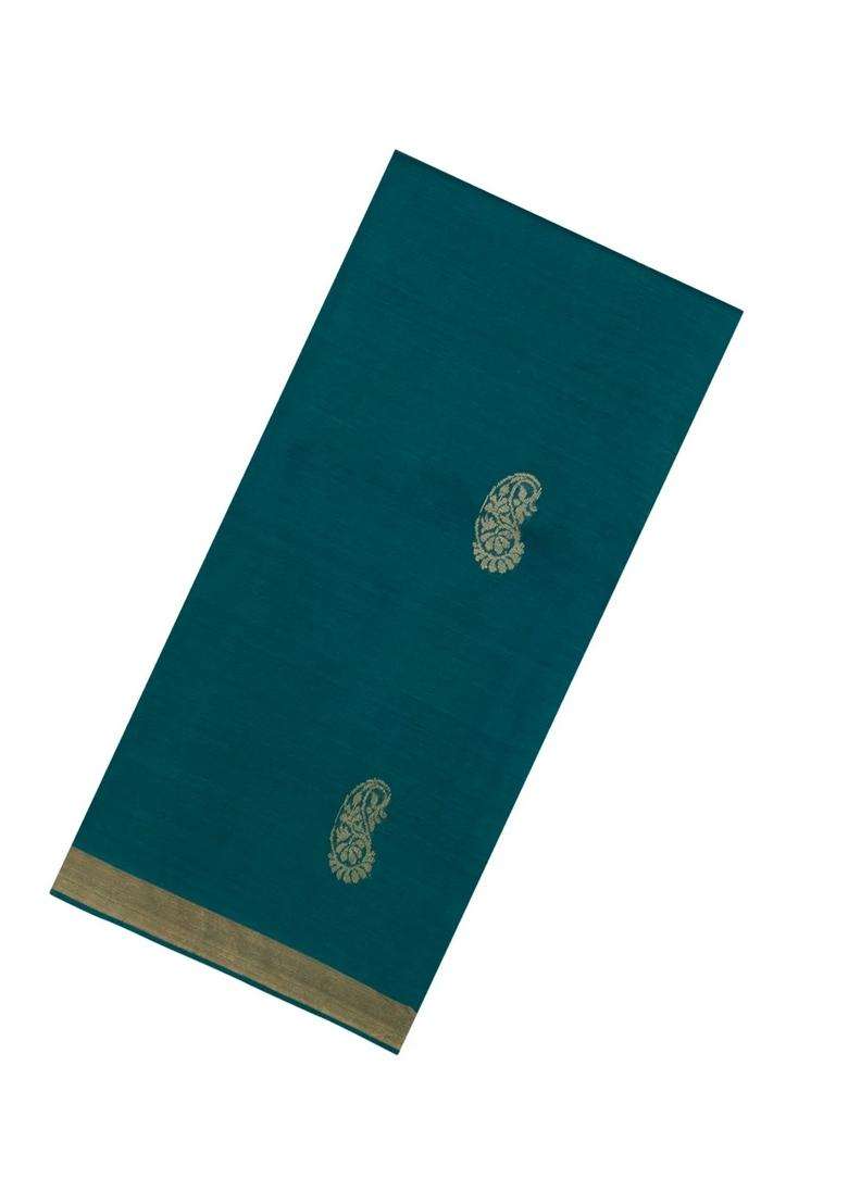 Teal Woven Tussar Silk Saree With Mango Motifs Zari Border With Buttas And Brocade Design For Women - Indya