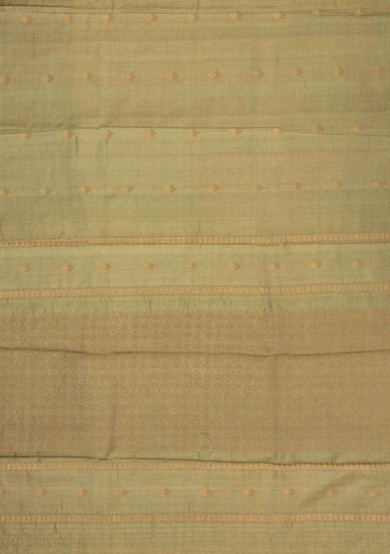 Shadow Green Woven Tussar Silk Saree With Mango Motifs Zari Border With Buttas And Brocade Design For Women - Indya