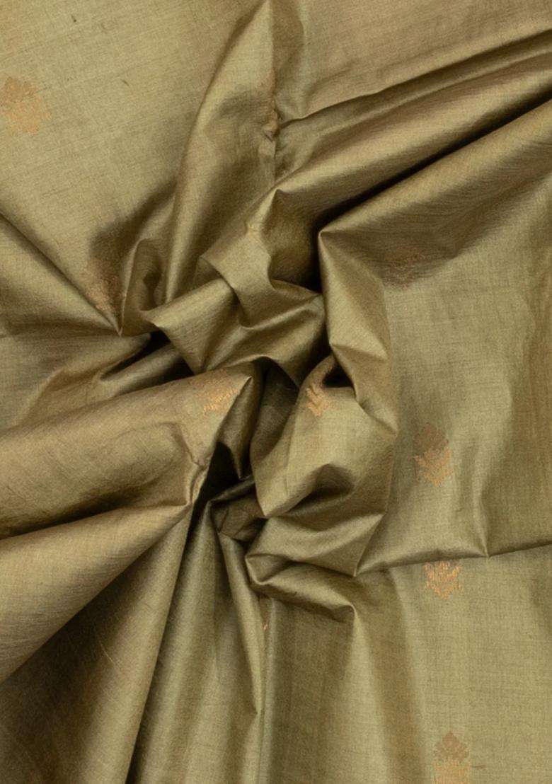 Shadow Green Woven Tussar Silk Saree With Mango Motifs Zari Border With Buttas And Brocade Design For Women - Indya