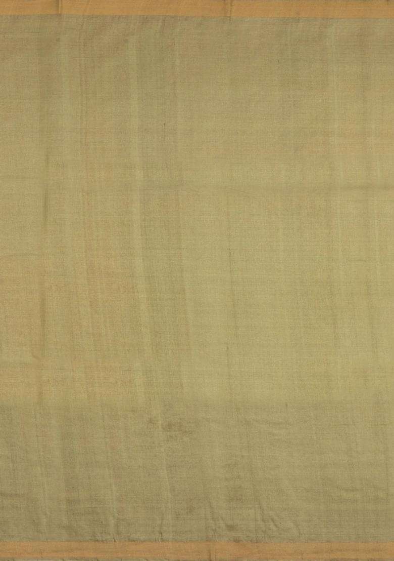 Shadow Green Woven Tussar Silk Saree With Mango Motifs Zari Border With Buttas And Brocade Design For Women - Indya