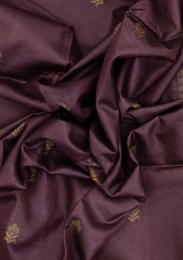 Lilac Woven Tussar Silk Saree With Mango Motifs Zari Border With Buttas And Brocade Design For Women - Indya