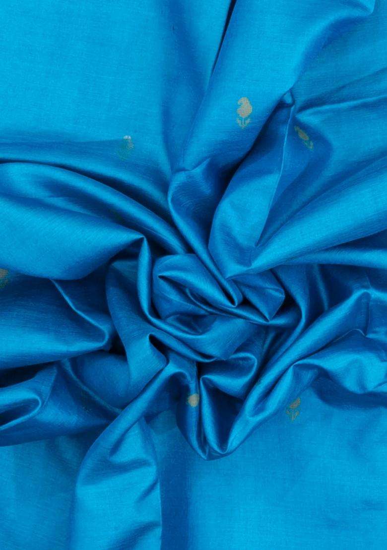 Turquoise Turuqoise Woven Tussar Silk Saree With Mango Motifs Zari Border With Buttas And Brocade Design For Women - Indya