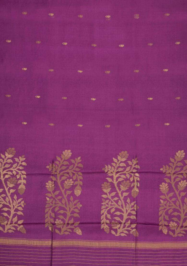 Lilac Woven Tussar Silk Saree With Mango Motifs Zari Border With Buttas And Brocade Design For Women - Indya