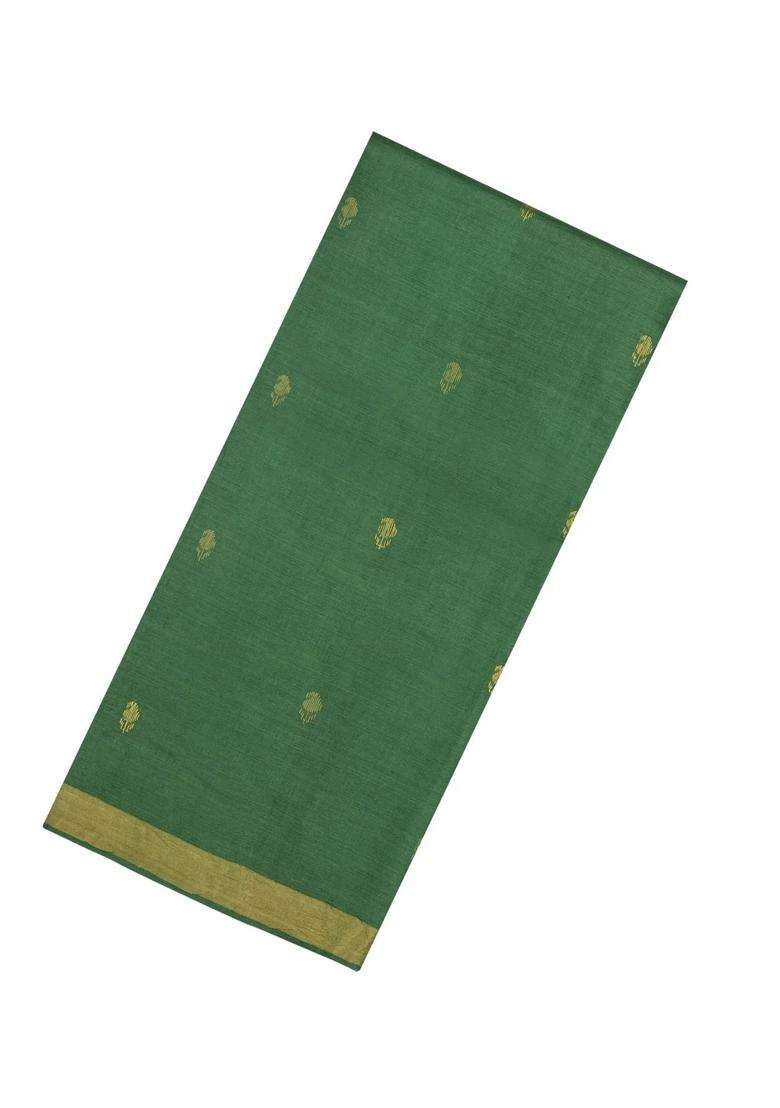 Green Woven Tussar Silk Saree With Mango Motifs Zari Border With Buttas And Brocade Design For Women - Indya