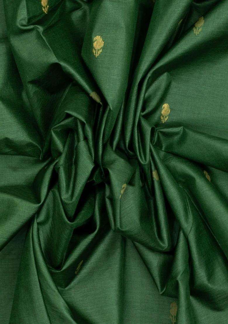 Green Woven Tussar Silk Saree With Mango Motifs Zari Border With Buttas And Brocade Design For Women - Indya