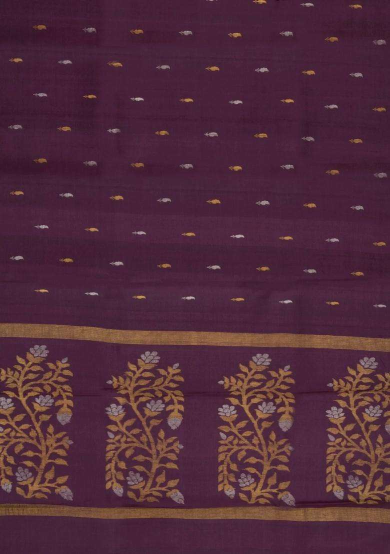 Dark Lilac Woven Tussar Silk Saree With Mango Motifs Zari Border With Buttas And Brocade Design For Women - Indya