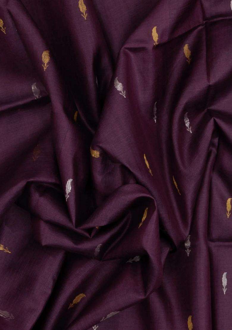 Dark Lilac Woven Tussar Silk Saree With Mango Motifs Zari Border With Buttas And Brocade Design For Women - Indya