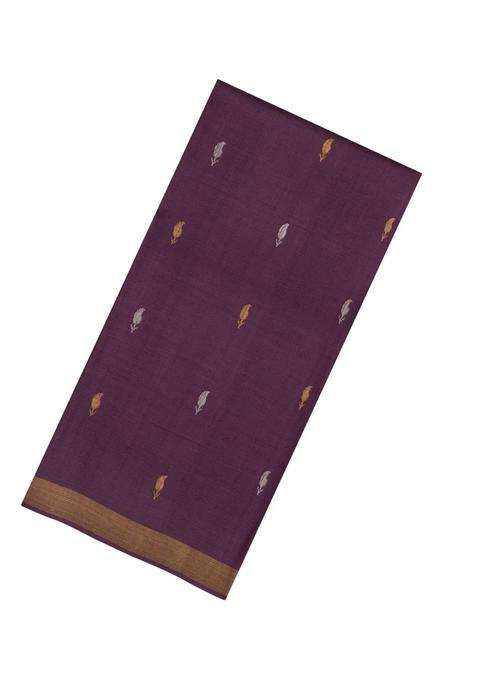 Dark Lilac Woven Tussar Silk Saree With Mango Motifs Zari Border With Buttas And Brocade Design For Women