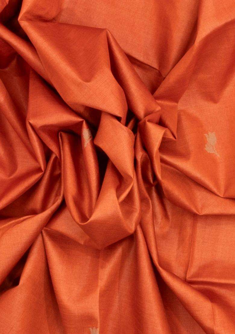 Orange Woven Tussar Silk Saree With Floral Motifs Zari Border With Buttas And Brocade Design For Women - Indya