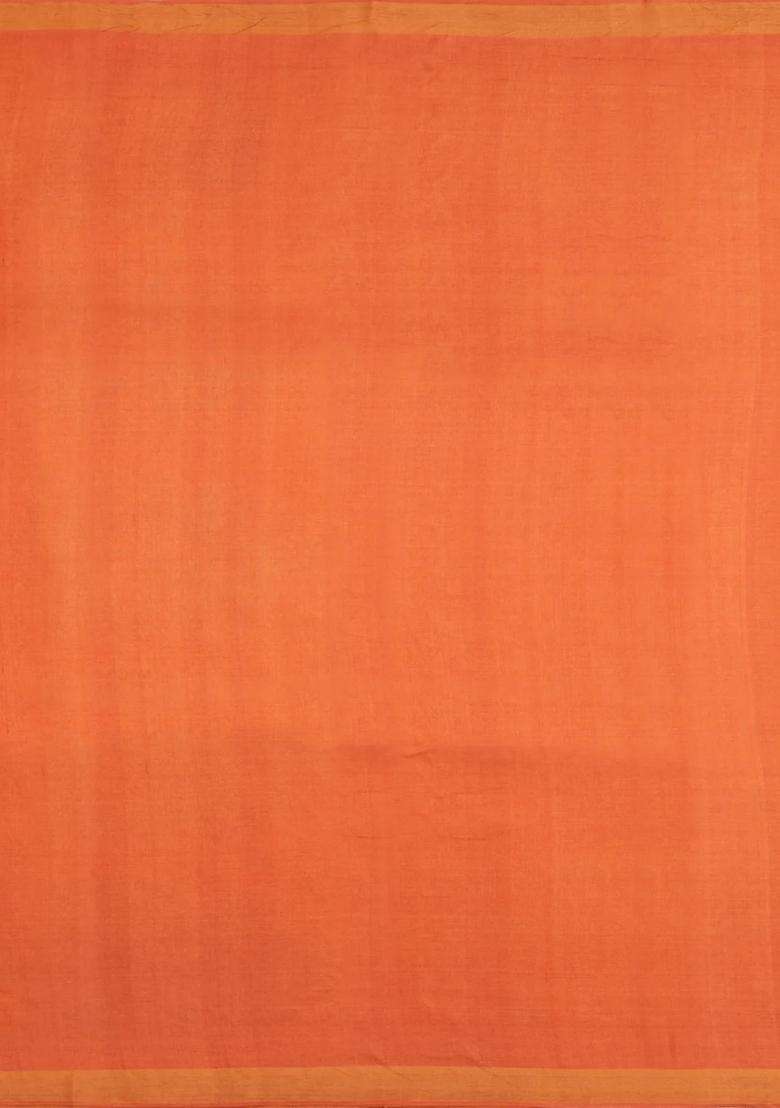 Orange Woven Tussar Silk Saree With Floral Motifs Zari Border With Buttas And Brocade Design For Women - Indya