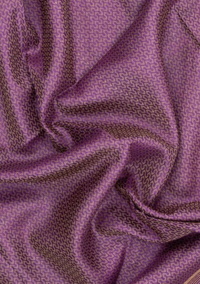 Lilac Woven Tussar Silk Saree With Wave Motifs Zari Border With Buttas And Brocade Design For Women - Indya
