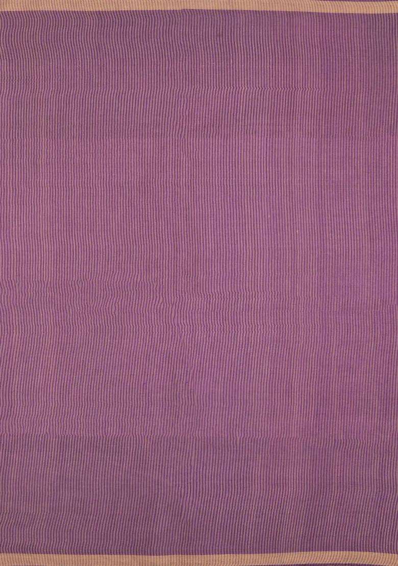 Lilac Woven Tussar Silk Saree With Wave Motifs Zari Border With Buttas And Brocade Design For Women - Indya