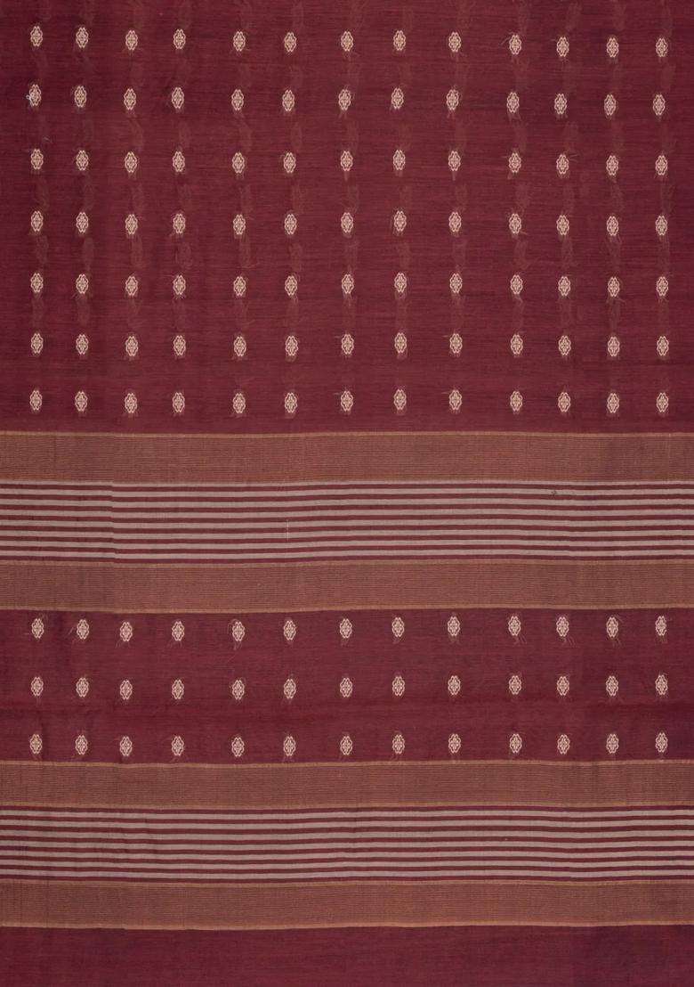 Dark Brown Woven Tussar Silk Saree With Floral Motifs Contrast Border With Buttas And Brocade Design For Women - Indya