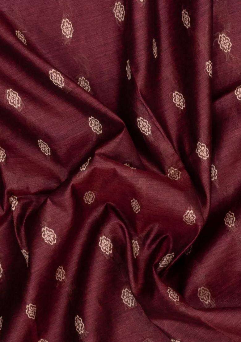 Dark Brown Woven Tussar Silk Saree With Floral Motifs Contrast Border With Buttas And Brocade Design For Women - Indya