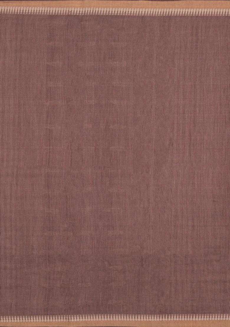 Dark Brown Woven Tussar Silk Saree With Floral Motifs Contrast Border With Buttas And Brocade Design For Women - Indya