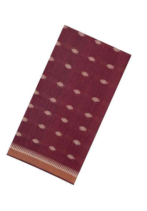 Dark Brown Woven Tussar Silk Saree With Floral Motifs Contrast Border With Buttas And Brocade Design For Women