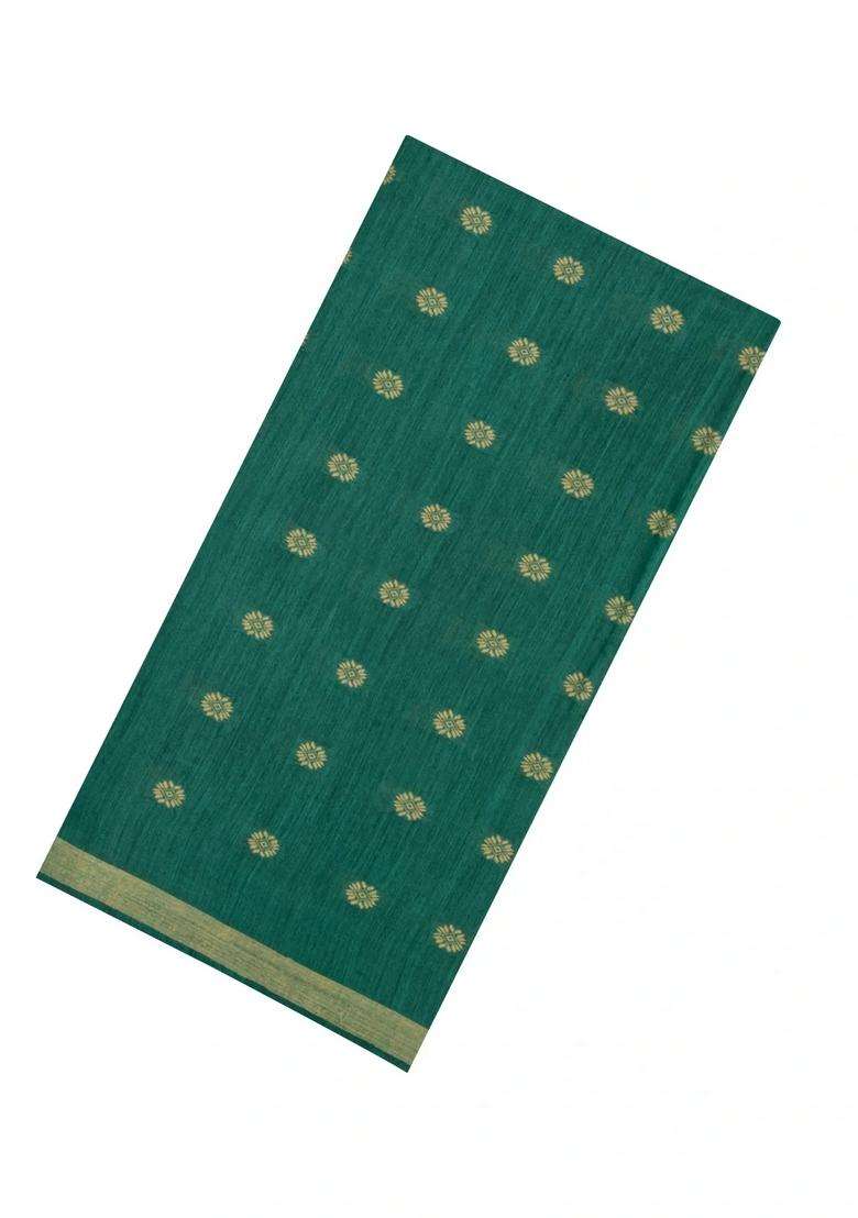 Sea Green Woven Tussar Silk Saree With Floral Motifs Contrast Border With Buttas And Brocade Design For Women - Indya
