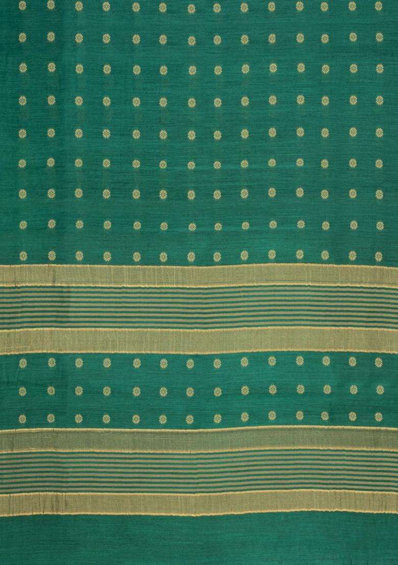 Sea Green Woven Tussar Silk Saree With Floral Motifs Contrast Border With Buttas And Brocade Design For Women - Indya