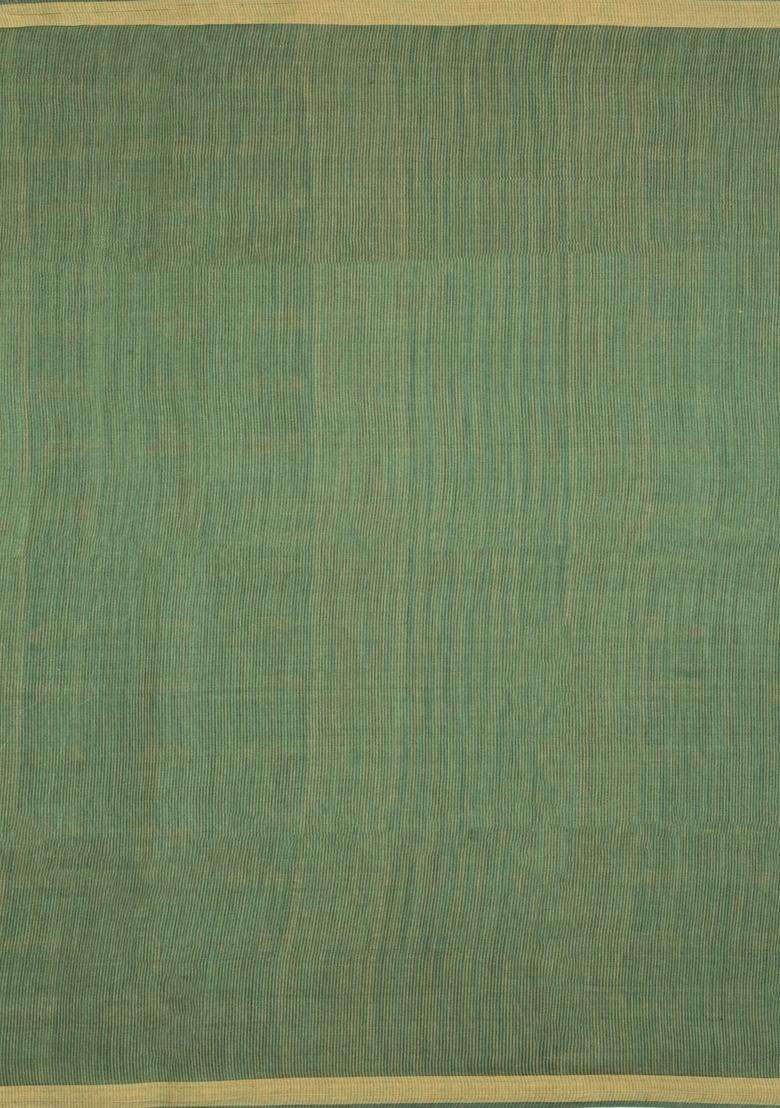 Sea Green Woven Tussar Silk Saree With Floral Motifs Contrast Border With Buttas And Brocade Design For Women - Indya