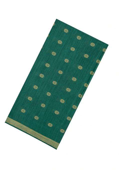 Sea Green Woven Tussar Silk Saree With Floral Motifs Contrast Border With Buttas And Brocade Design For Women