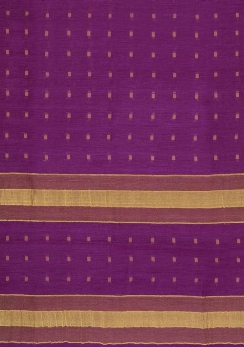 Magenta Woven Tussar Silk Saree With Floral Motifs Contrast Border With Buttas And Brocade Design For Women - Indya