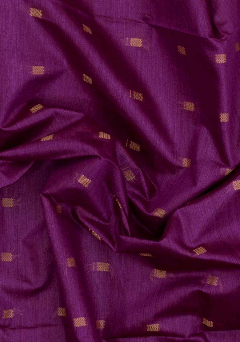 Magenta Woven Tussar Silk Saree With Floral Motifs Contrast Border With Buttas And Brocade Design For Women - Indya