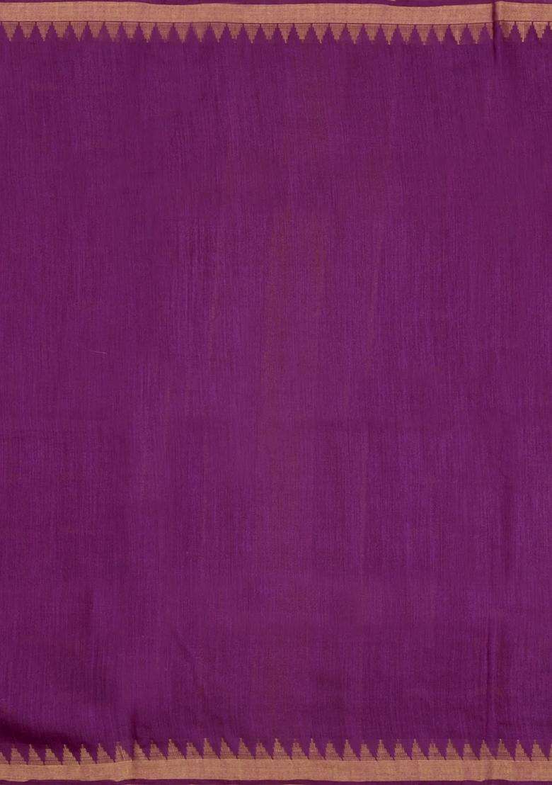 Magenta Woven Tussar Silk Saree With Floral Motifs Contrast Border With Buttas And Brocade Design For Women - Indya