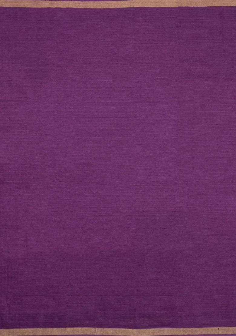 Dark Purple Woven Tussar Silk Saree With Zari Border With Traditional Woven Design For Women - Indya