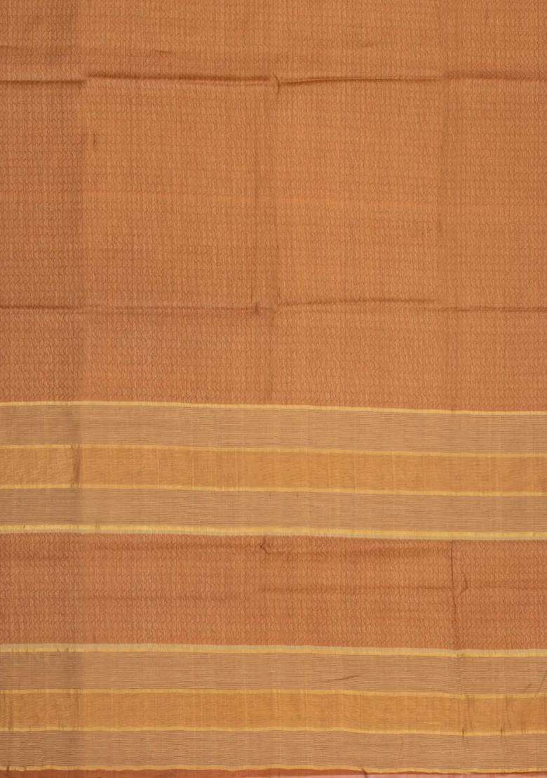 Sandal Woven Tussar Silk Saree With Chevron Motifs With Buttas And Brocade Design For Women - Indya