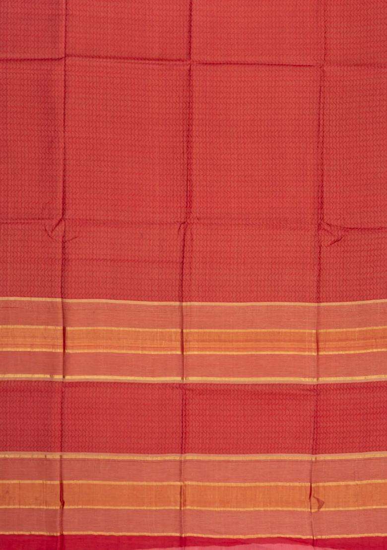 Red Woven Tussar Silk Saree With Chevron Motifs With Buttas And Brocade Design For Women - Indya