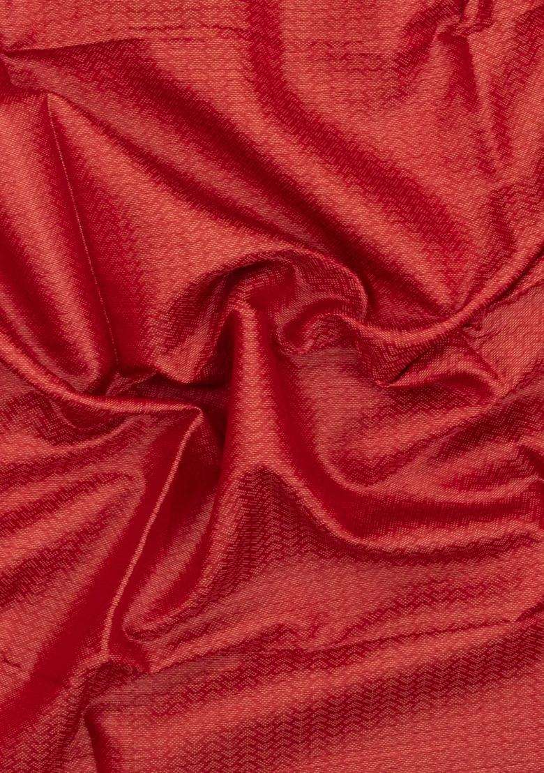 Red Woven Tussar Silk Saree With Chevron Motifs With Buttas And Brocade Design For Women - Indya