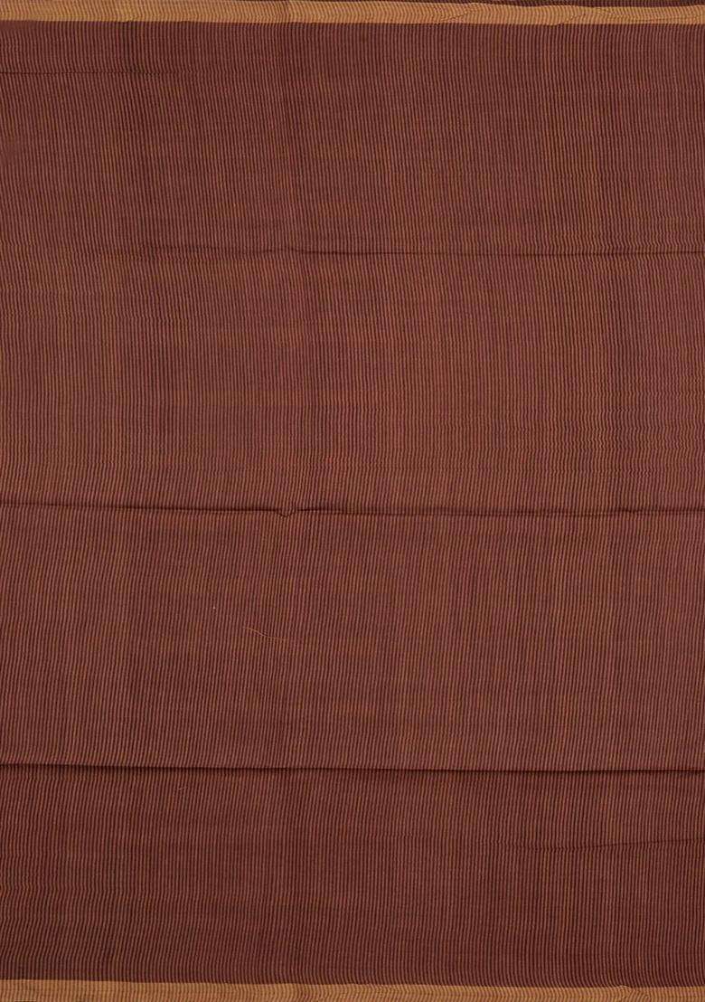 Dark Maroon Woven Tussar Silk Saree With Floral Motifs Zari Border With Buttas And Brocade Design For Women - Indya