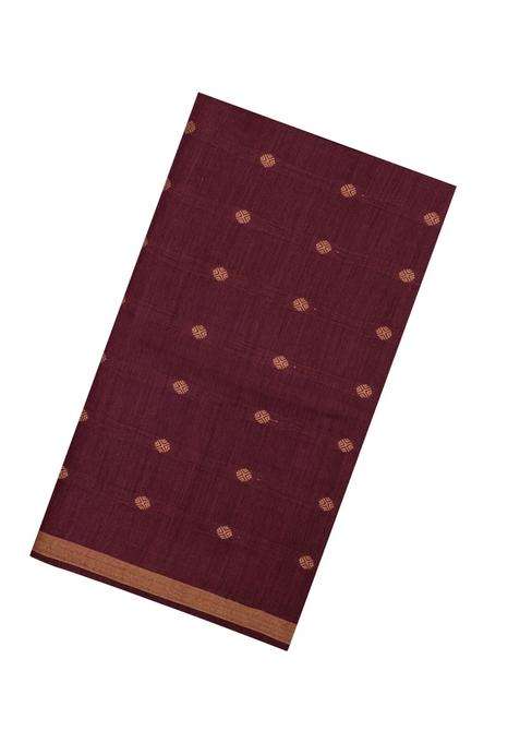 Dark Maroon Woven Tussar Silk Saree With Floral Motifs Zari Border With Buttas And Brocade Design For Women