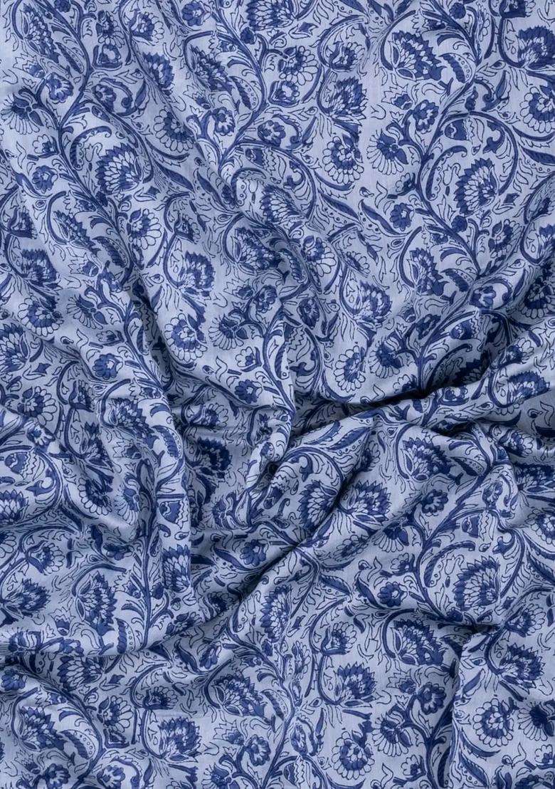 Violet Printed Chanderi Cotton Saree With Floral Motifs Zari Border For Women - Indya
