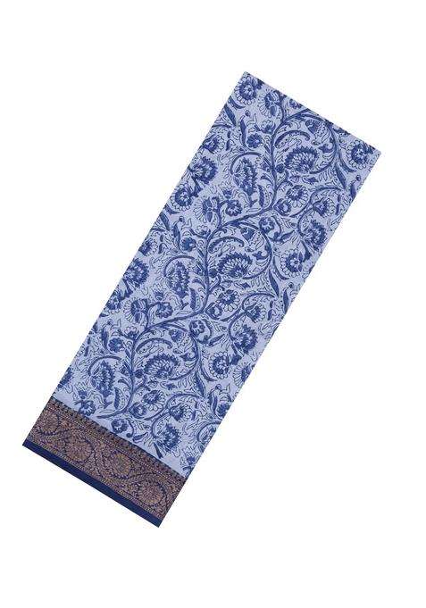 Violet Printed Chanderi Cotton Saree With Floral Motifs Zari Border For Women