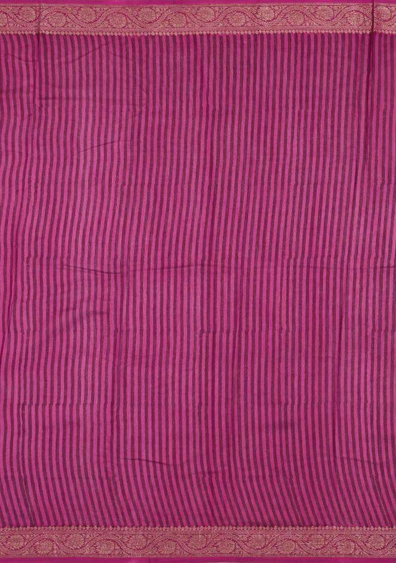 Magenta Printed Chanderi Cotton Saree With Floral Motifs Zari Border For Women - Indya