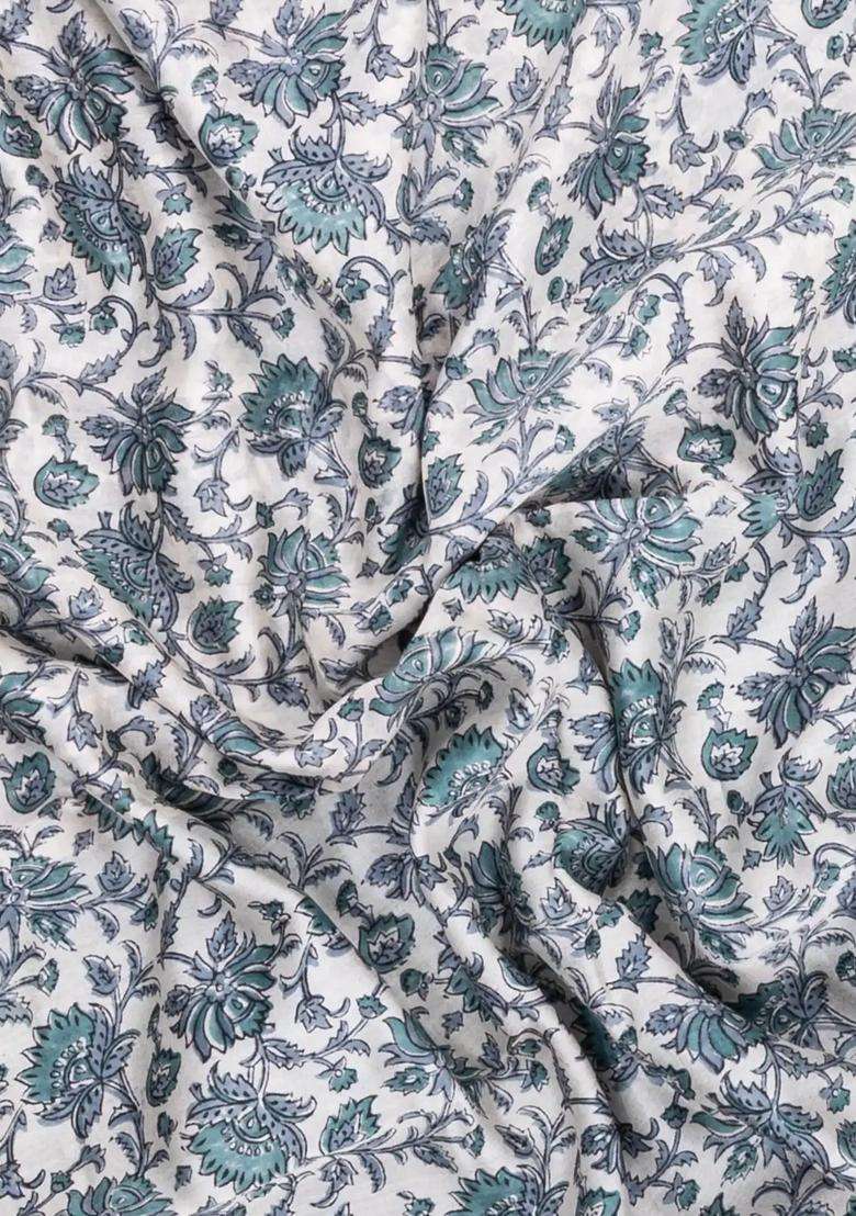 Grey Printed Chanderi Cotton Saree With Floral Motifs Zari Border For Women - Indya