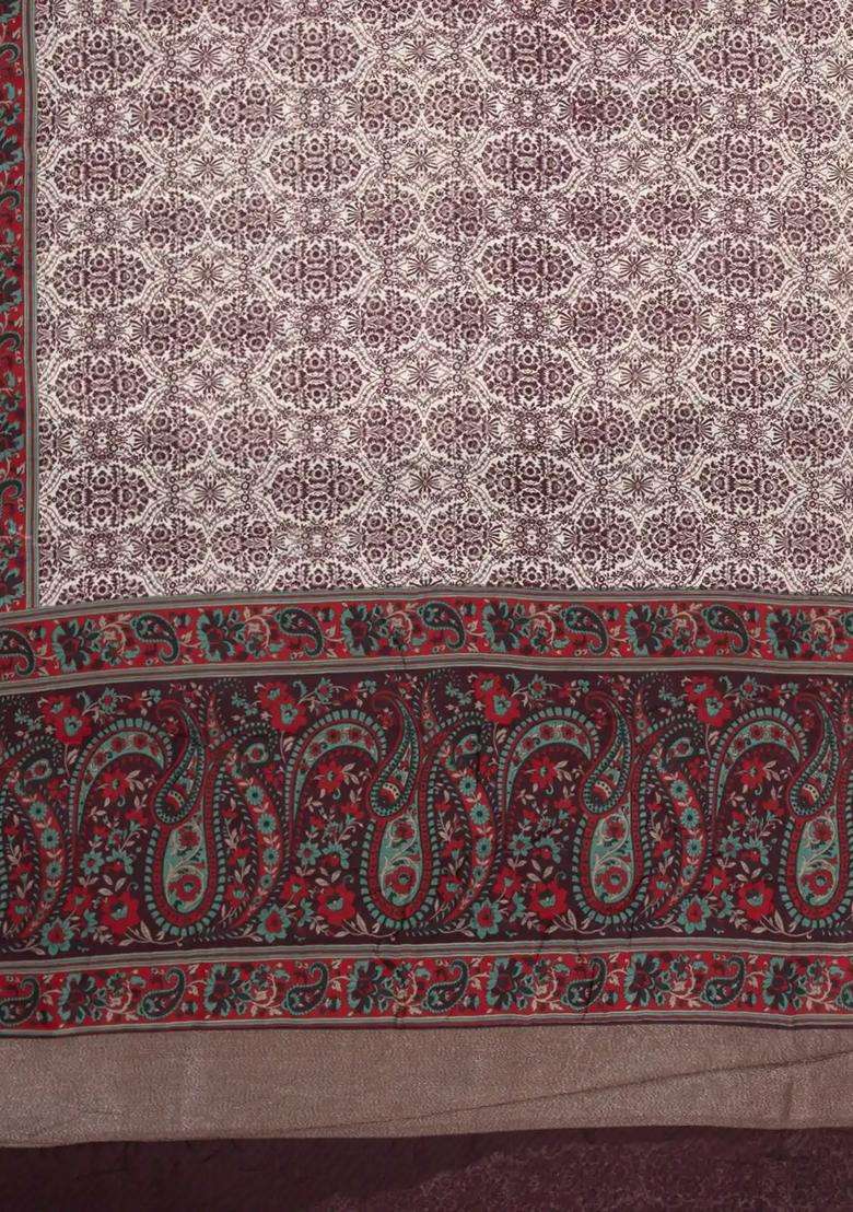 Brown Printed Chanderi Cotton Saree With Contrast Zari Border For Women - Indya