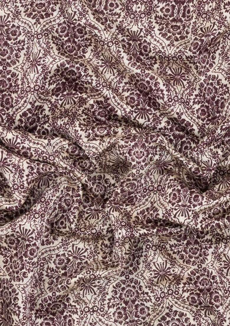 Brown Printed Chanderi Cotton Saree With Contrast Zari Border For Women - Indya
