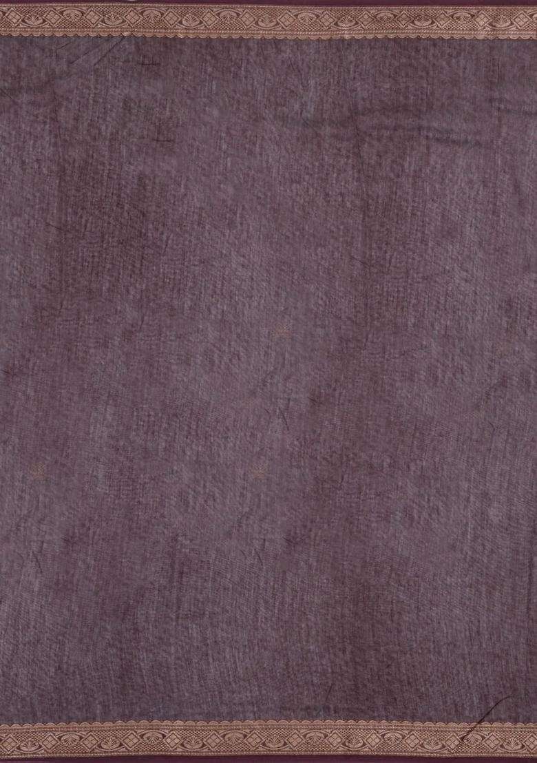 Brown Printed Chanderi Cotton Saree With Contrast Zari Border For Women - Indya