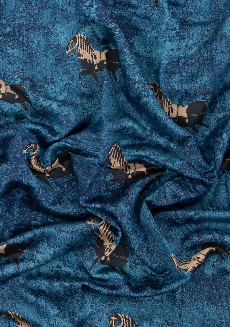 Indigo Printed Chanderi Cotton Saree With Zari Border For Women - Indya