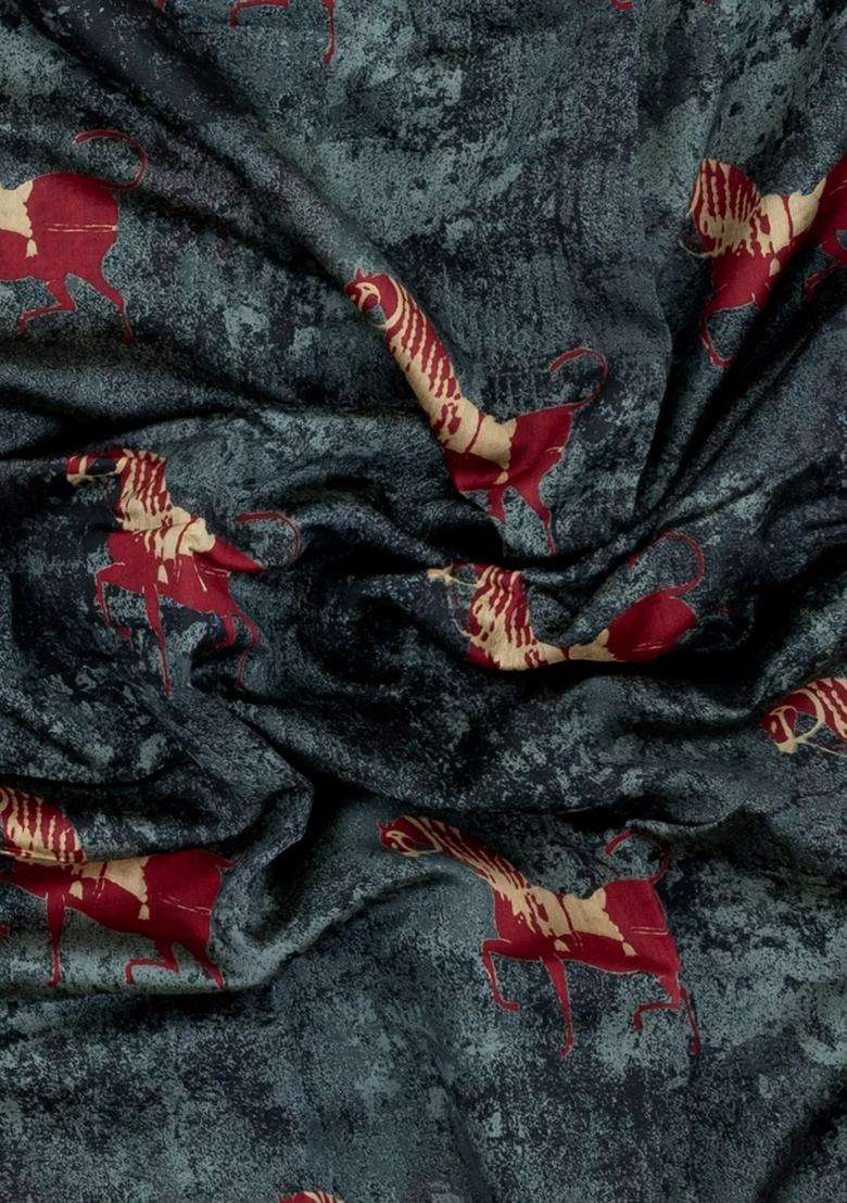 Black Printed Chanderi Cotton Saree With Zari Border For Women - Indya